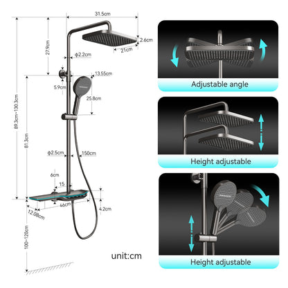 Colonne de Douche Thermostatique Colonne Douche Salle de Bain Affichage Numérique Colonne de Douche avec Mitigeur, Gris Pistolet Hauteur RéGlable Ensemble de Douche avec Douchette