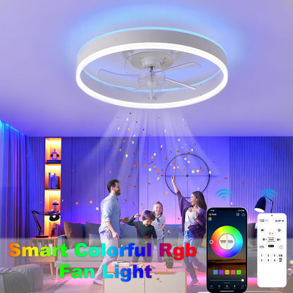 Ventilateurs de Plafond avec Lampe Intégrée Ventilateur Plafond avec Lumiere RGB & LED 3 Couleurs Dimmable Ventilateur Plafond Silencieux avec Télécommande & APP 6 Vitesses pour Salon Chambre-B