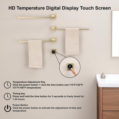 Elektrischer Handtuchtrockner, 60 W Badezimmerheizkörper mit Digitalanzeige, elektrischer Handtuchhalter mit WLAN, 180° drehbarer Handtuchtrockner, Timer, beheizter Handtuchtrockner