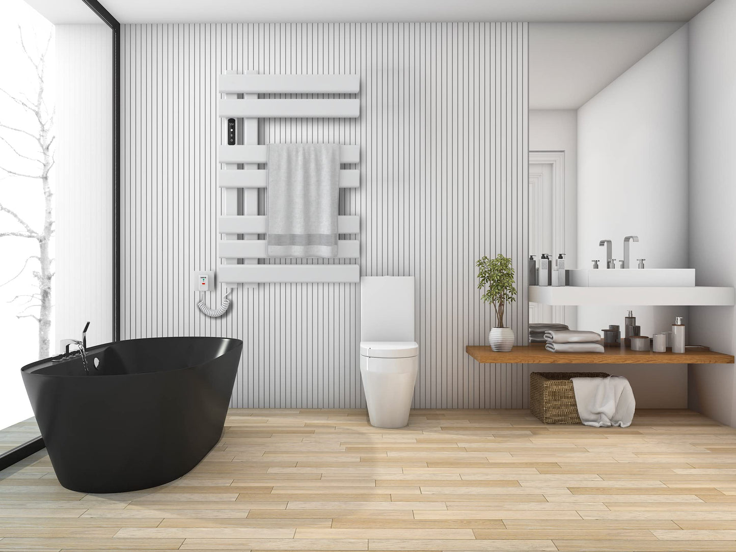 OihPaw Sèche-serviette électrique,450x720mm Radiateur Seche Serviette Salle de Bain, Affichage LED, économie d'énergie, avec Minuterie&Température Ajustable - R530