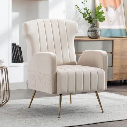 SHUGUANG Fauteuil Confortable Velours, Fauteuil Salon Confortable Chaise Coiffeuse avec Pieds Métalliques Dorés, Forme de Chaise Cigare Chaise de Lecture en Vigueur Chambre à Coucher, Salon