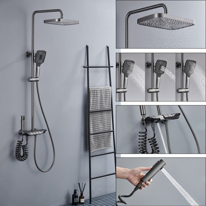 Colonne de Douche Thermostatique Piano Système de Douche Mural Gun Gray Ensemble de Douche Réglable en Hauteur Set de Douche avec Mitigeur,3 Modes Douchette,12 Pouces Douche de Tête,Bidet-Spray