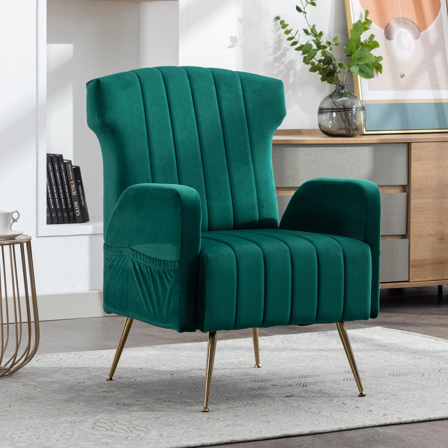 SHUGUANG Fauteuil Confortable Velours, Fauteuil Salon Confortable Chaise Coiffeuse avec Pieds Métalliques Dorés, Forme de Chaise Cigare Chaise de Lecture en Vigueur Chambre à Coucher, Salon