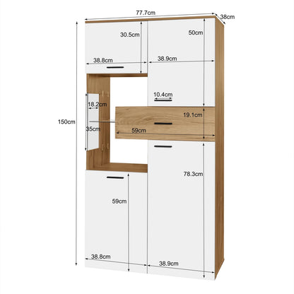 Buffet,Meuble de cuisine rangement,buffet Blanc avec 4 portes et 1 tiroir, buffet avec éclairage LED,Armoires avec éclairage, meubles avec portes vitrées,mobilier moderne 150 x 40 x 78 cm,vitrine