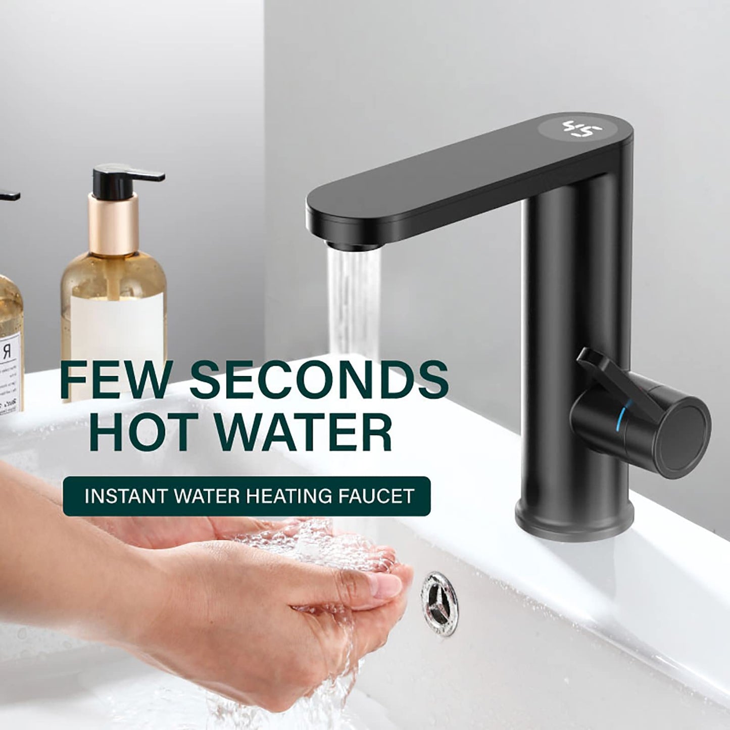 Robinet électrique Eau Chaude 3,2 kW 220V Robinet D'eau Chaude Instantané ABS Noire Robinet Chauffant Instantané avec Affichage de la Température LED, Pour Cuisine, Salle De Bain