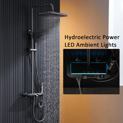 OihPaw Colonne de Douche Thermostatique Gris, Réglable Hauteur Système de Douche, éclairage d'ambiance LED, Ensemble de Douche avec Bec de Baignoire Cascade, Douchette