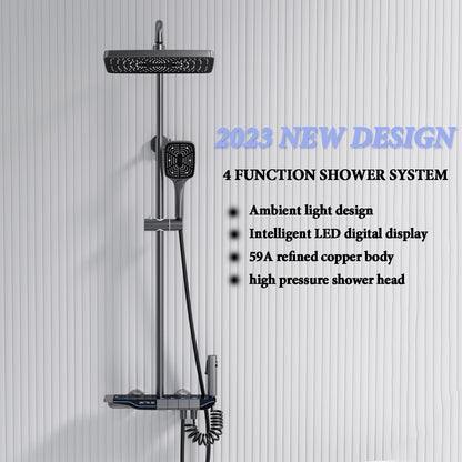 OihPaw Colonne de Douche Thermostatique Systeme de Douche Piano avec Affichage Numérique LED Ensemble de Douche Mitigeur Hauteur Réglable avec 30X21CM Douche de Tête et Douchette