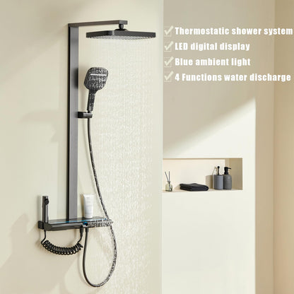 OihPaw Colonne de Douche Thermostatique Colonne Douche Salle de Bain Affichage Numérique Colonne de Douche avec Mitigeur,Gris Pistolet Ensemble de Douche avec Pommeau de douche,Douchette
