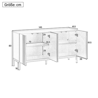 Buffet Blanc Moderne à 4 portes, Buffet Salle a Manger aux Lignes Uniques, Étagères Réglables, Porte sans Poignée, Beaucoup d'espace de Rangement, Vaisselier Bois, pour Salle à Manger Salon Cuisine