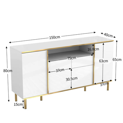 Peiaw Buffet,bahut Salon,Buffet avec 4 Portes et 2 tiroirs,Buffet avec éclairage LED,Meuble Chambre,Meuble Rangement Cuisine 150 x 40 x 80 cm,Commode de Style Moderne,Buffet avec Rangement Ouvert