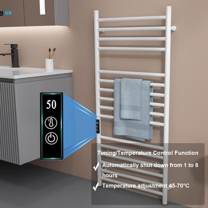 Sèche-Serviettes Électrique, 200W Radiateur Salle de Bain Affichage Numérique Porte-Serviettes Chauffant Murale 16 Barres Sèche-Serviettes Chauffant 304 Acier Inoxydable, 115 * 48 * 1.2cm