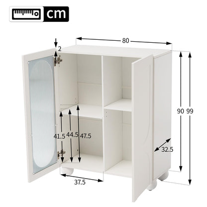 Meuble de Rangement, Buffet de Cuisine Porte en Verre Trempé, Armoire de Cuisine Étagères Réglables, Bibliothèque Résistant à l'usure et Respectueux de la Peau, Conception Sans Poignée, 80 × 34 × 95cm