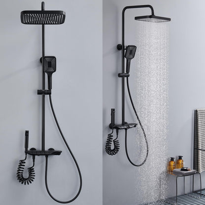 Noir Colonne de Douche Thermostatique, Système de Douche Piano Mural Ensemble de Douche Réglable en Hauteur Set de Douche avec Mitigeur,3 Modes Douchette,12 Pouces Douche de Tête