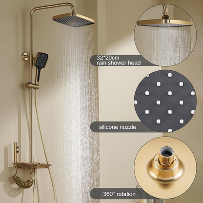 Colonne de Douche Thermostatique, Système de Douche avec Affichage Numérique LED Ensemble de Douche avec 32 * 20CM Pomme de Douche e Douchette à 3 Modes, Bec Baignoire, Bidet Douche (Gris Pistolet)