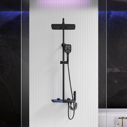 Colonne De Douche Avec Mitigeur Thermostatique, Noir Système De Douche avec Affichage la Température Ensemble de Douche Hauteur Réglable, Douchette à Main 3 Jets, 31x20CM Pommeau de Douche