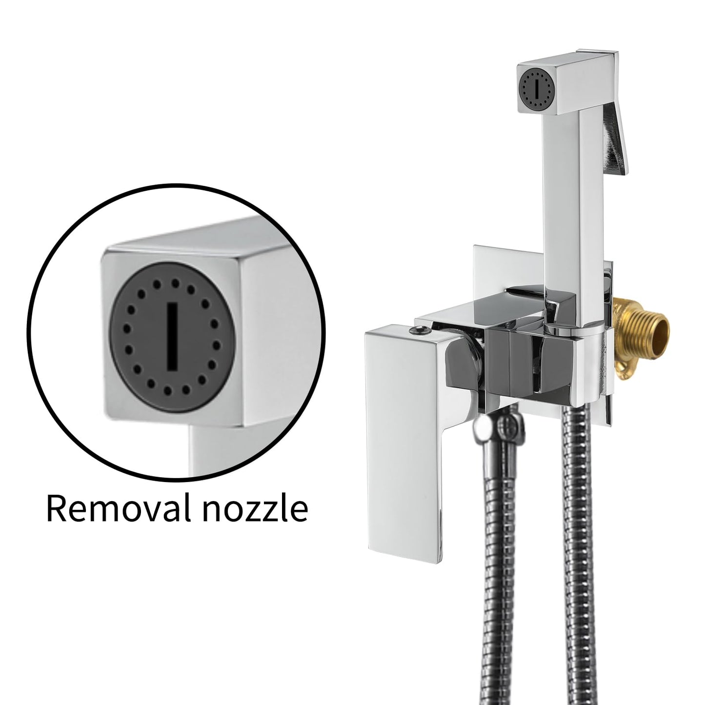 Kit Douchette WC, Laiton Douchette Toilette WC Mural Pulvérisateur de Bidet Eau Froide et Eau Chaude Toilette Bidet Spray avec 1.5m Tuyau (Chrome)