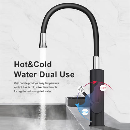 Robinet Chauffe eau Instantané Électrique 3200W,Rotatif à 360° Robinet Evier de Cuisine en Acier Inoxydable avec Affichage de la Température LED et Flexible Bec, 230V Robinet Chauffant Electrique