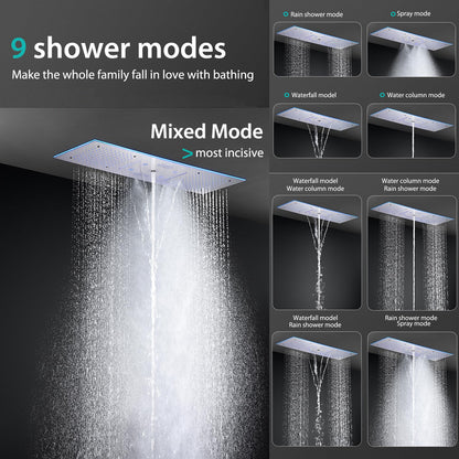 Système de Douche Thermostatique Musical Colonne Douche 90x30CM 9 Fonctions Tête de Douche, LED 64 Couleurs Bluetooth Ensemble de Douche avec Douchette, Robinet de Baignoire, Chrome