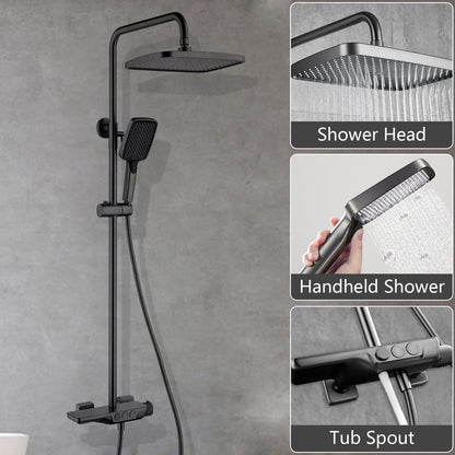 Colonne de Douche Thermostatique Mitigeur en Laiton Système de Douche avec 32 * 20CM Pommeau de Douche, Douchette 3 Fonctions, Robinet de Baignoire Ensemble de Douche Mural (Gris Pistolet)