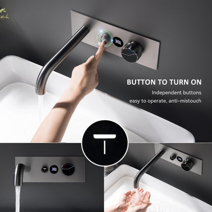 Robinet Noir Mural Salle de Bains avec Affichage de la Température LED Mitigeur Baignoire Robinet Lavabo Encastré Laition pour Baignoire et Lavabo Robinet Froid et Chaud