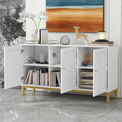 Buffet Cuisine 3 Porte, Armoire de Salon poignée en Laiton, Bibliothèque Moderne, Meuble de Rangement Portance élevée, Tablettes réglables, décalcomanie en marbre, 140 x 78.2 x 39.8 cm
