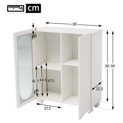 SHUGUANG 80 x 34 x 95 cm Blanc Scania-Style Buffet Cuisine Moderne Avoir Cloison Mobile, Buffet Cuisine avec Portes Vitrées,Buffet de Salon Applicables à Salon, Salle à Manger