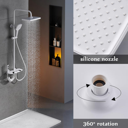 Colonne de Douche Thermostatique, Système de Douche avec Affichage Numérique LED Ensemble de Douche avec 32 * 20CM Pomme de Douche e Douchette à 3 Modes, Bec Baignoire, Bidet Douche (Blanc)