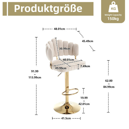 Tabouret Bar Lot de 2 Pivotants Velours Chaise de Bar à Hauteur Comptoir avec Dossier, Repose-pieds, Chaise Haute Bar Comptoir Réglables, Chaises D'îlot pour Salle à Manger, Noir/Gris/Ivoire/Émeraude