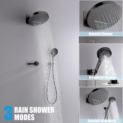 OihPaw Colonne de Douche Noir Thermostatique Encastrable,Ensemble de Douche Mural Affichage Numérique,Système de Douche Encastré avec Douchette 3 Modes et 32cm Douche de Tête