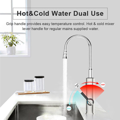 Robinet Chauffe eau Électrique Instantané 3200W, 230V Robinet Chauffant Instantané Cuisine avec Affichage de la Température LED et Flexible Bec, Rotatif à 360° Mitigeur
