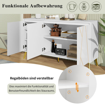 Buffet de Style Moderne au Design Unique Bahut avec 3 Portes, Sans Poignées, Armoire Latérale de Salon, Meuble Buffet de Cuisine, Armoire de Rangement pour Salle à Manger, Entrée (Blanc/Noir)