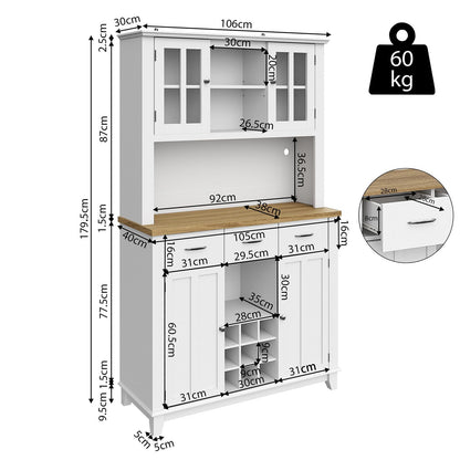 Buffet de Cuisine avec Éclairage LED, Armoire de Cuisine Anti-Basculement, Meuble Cuisine Rangement Étagères Réglables, Bibliothèque avec Poignée en Alliage D'aluminium, 106 x 40 x 179.5 cm