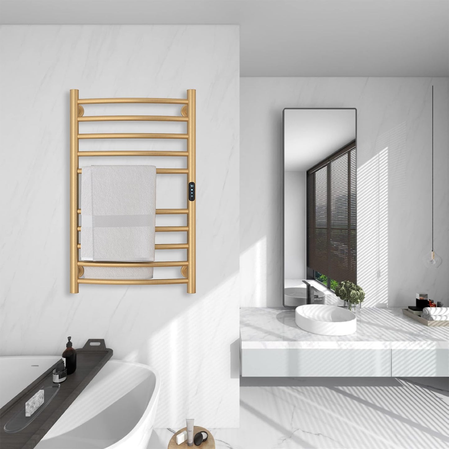OihPaw Sèche-serviette électrique Mural à 10 Barres,135W Chauffe-Serviettes 450x720mm WiFi Intelligent Porte-Serviettes électrique, Contrôle de Température 30-70℃ & Minuterie