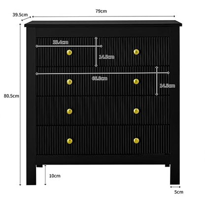 Peiaw Commode,Noir bahut de Salle a Manger,Commode Verticale à 5 tiroirs,Commode avec poignées dorées, casier, Meuble à Chaussures 79 x 39.5 x 80.5 cm, adapté pour Balcon, Chambre et Bureau
