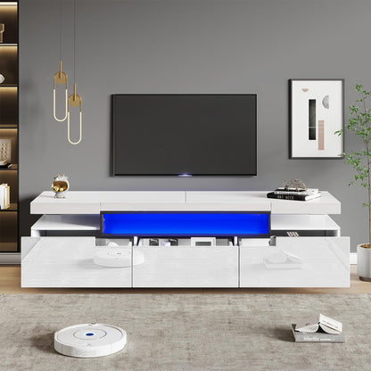 Meuble TV de 160 cm - Peut accueillir des téléviseurs de 70 à 79 pouces - Avec éclairage LED 16 couleurs - Design brillant élégant avec 3 tiroirs - Rail coulissant de qualité supérieure - 160 x 39 x