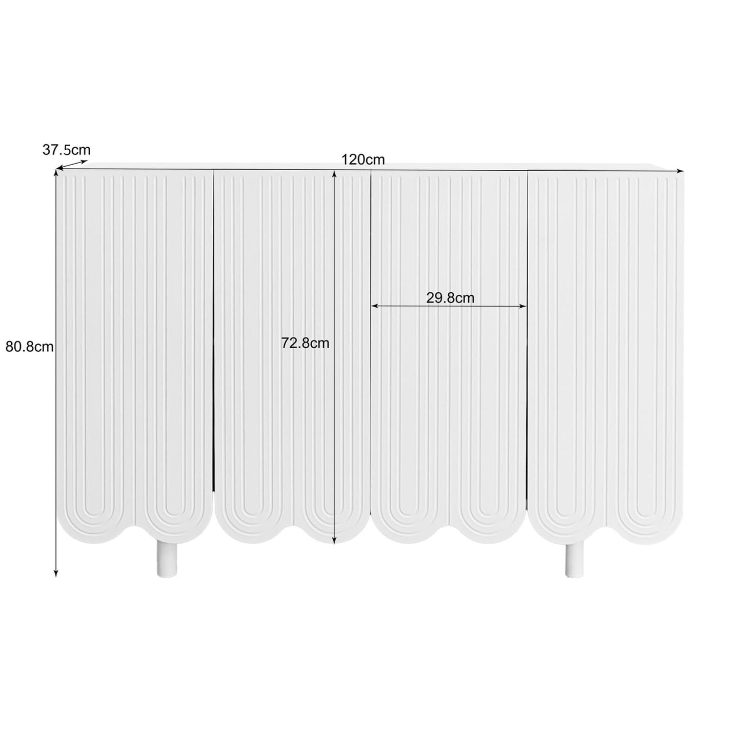 Peiaw Buffet,Meuble de Cuisine Rangement,Buffet avec 4 Portes et étagères réglables,Buffet en Forme de Larme, Blanc Meuble de Rangement 120 x 37.5 x 80.8 cm, Buffet avec charnières amorties