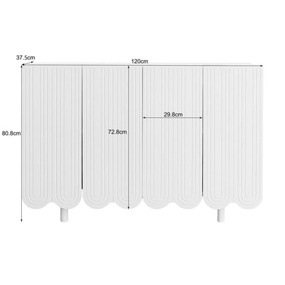 Peiaw Buffet,Meuble de Cuisine Rangement,Buffet avec 4 Portes et étagères réglables,Buffet en Forme de Larme, Blanc Meuble de Rangement 120 x 37.5 x 80.8 cm, Buffet avec charnières amorties