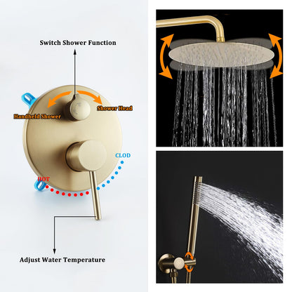 OihPaw Ensemble de Douche Encastrable Doré,Système de Douche À 2 Fonctions avec Pommeau de Douche Ronde 20CM et Douchette À Mains,Colonne De Douche Encastré pour Salle de Bains