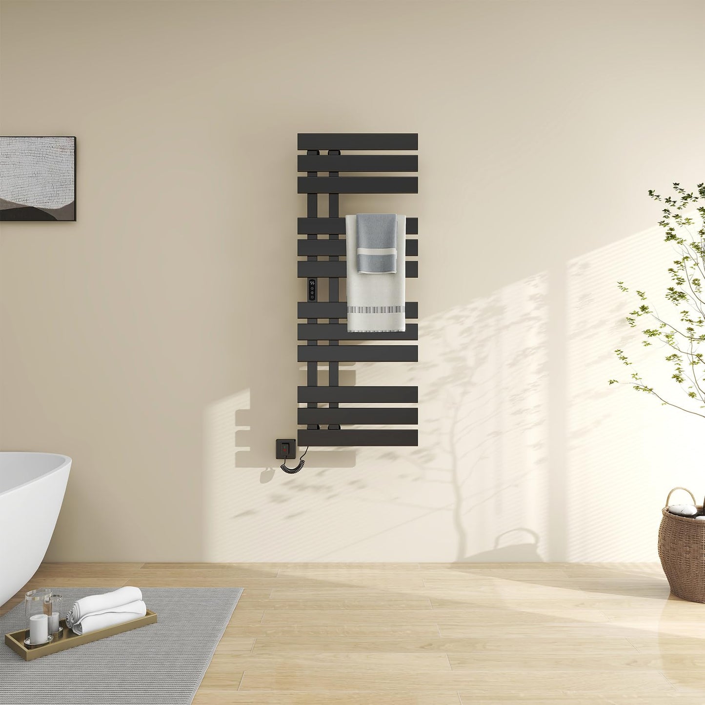 OihPaw Sèche serviette électrique,Porte-Serviettes électrique, Chauffe-Serviettes à thermostat Intelligent WiFi,Radiateur Salle de Bain - G574
