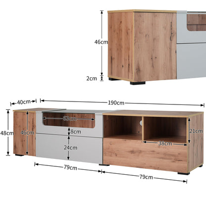 SHUGUANG Meubles TV 190 cm Longueur, Meubles Bas TV, Meubles de Salon Simples dans Les Couleurs Gris et Bois, Banc TV Style Maison de Campagne Naturelle avec Lumières LED à Couleurs Changeantes