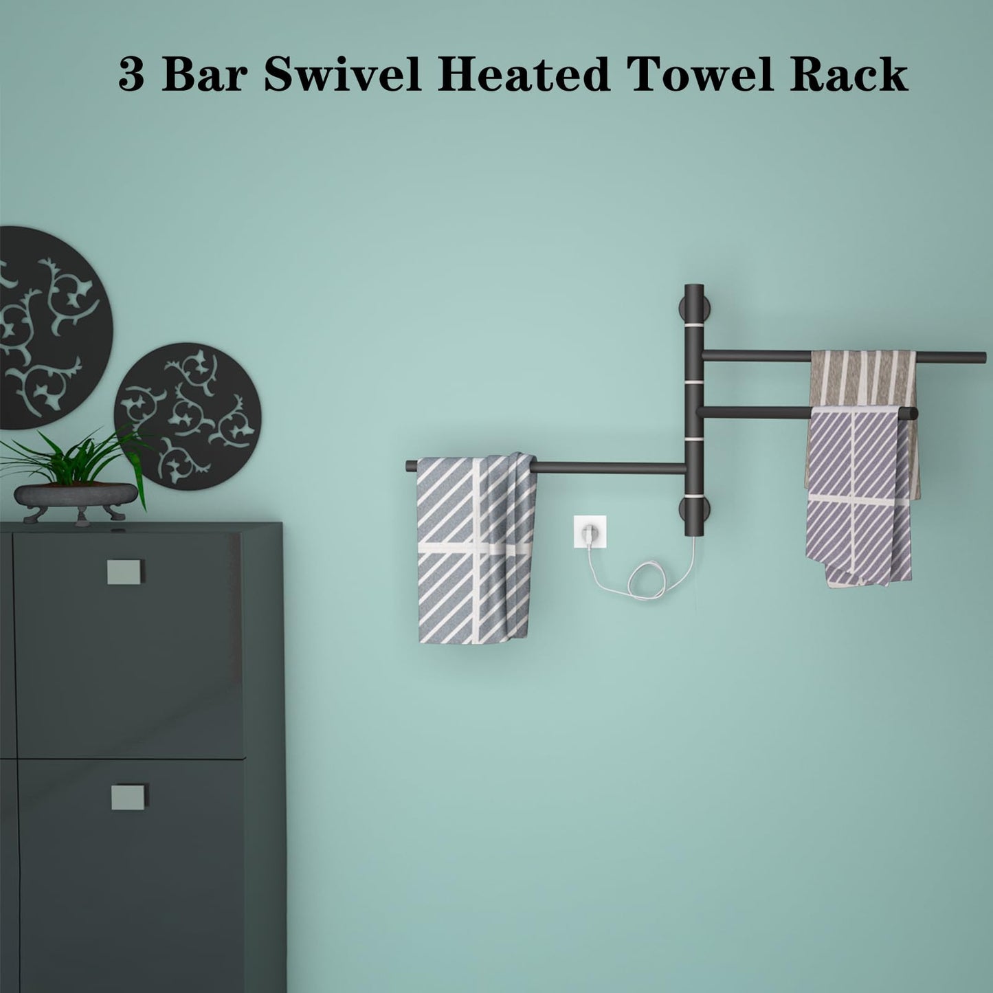 OihPaw Sèche-serviette électrique 30W Rotatif Chauffe-Serviettes 560x410mm Porte-Serviettes Chauffant Électrique Mural Température Constante Radiateur de Salle de Bain