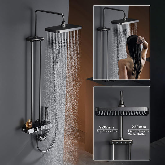 OihPaw Système de Douche Thermostatique,Colonne de Douche avec Affichage de la Température,Pulvérisateur d'épaule,Douche Bidet,Robinet de Douche de Baignoire,Pommeau de Douche,Douche à main