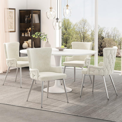 Chaise Salle a Manger Lot de 2, Fauteuil Salon Velours, Chaise de Cuisine Capacité de Charge de 260 LB, Chaise Coiffeuse Salon Chambre Salle à Manger, avec Pieds de Support en Métal Argenté
