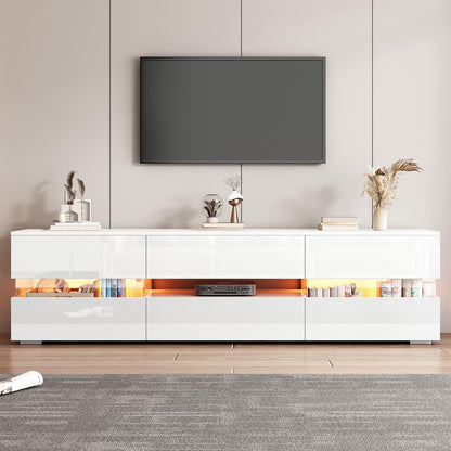 Meuble TV 160cm, Meuble Télé de Salon Peut Accueillir un Téléviseur de 70 Pouces, Armoire De Télévision Avec Éclairage LED 16 Couleurs, Table Télévision 2 Portes, 1 Tiroir et un Compartiment Ouvert