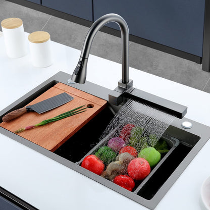 Robinet De Cuisine Cascade, avec Robinet Extractible, 3 Modes De Sortie d'eau, Robinet De Cuisine en Rotatif à 360°, Robinet MéLangeur De Nettoyage De Cascade
