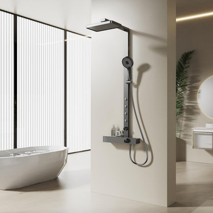 Système de Douche, Colonne de Douche avec Mitigeur Ensemble de Douche 4 voies Mural Kit de Douche avec Pomme de Douche y Douchette, Spray Dorsal, Bec de Baignoire (Gris Pistolet)