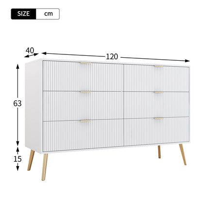 Buffets,Meuble de Rangement Blanc,armoires de Cuisine,Coiffeuse, Buffet avec 6 tiroirs, Pieds plaqués Or, 6 commodes avec poignées, 120 x 40 x 78 cm,Convient pour entrée,Salle à Manger, Bureau
