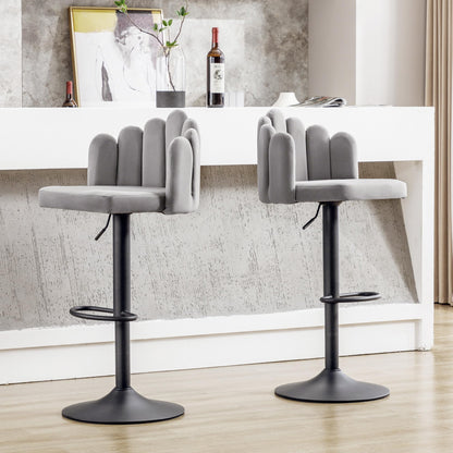 Tabouret Bar Velours Gris, Chaise de Bar lot de 2, Tabourets Réglables Hauteur (56-76 cm), Chaises Pétales avec Repose-pieds, Chaises de Loisirs Modernes, pour Restaurants, Cuisine, Comptoir, Taverne