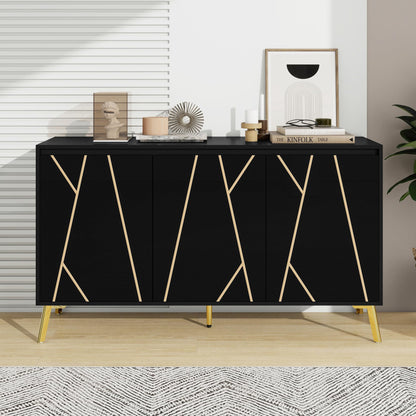 Buffet de Style Moderne au Design Unique Bahut avec 3 Portes, Sans Poignées, Armoire Latérale de Salon, Meuble Buffet de Cuisine, Armoire de Rangement pour Salle à Manger, Entrée (Blanc/Noir)