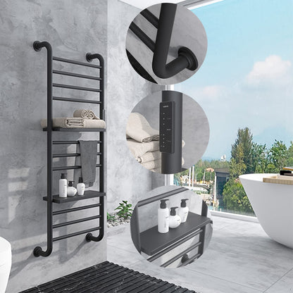 Sèche-Serviette Électrique Mural, 200W 1300 * 500mm Porte-Serviettes Chauffant avec 2 étagère, Chauffe-Serviettes Électrique avec Thermostat Minuterie, Radiateur de Salle de Bain, Noir